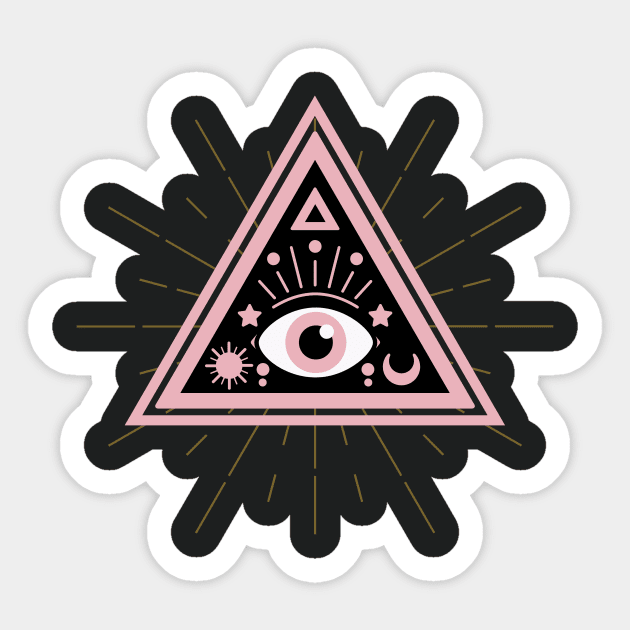 All Seeing eye black pink Sticker by Just In Tee Shirts